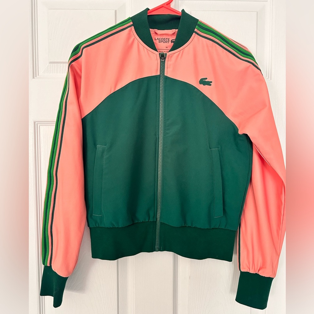 Lacoste Pink and Green Colorblock Zip Teddy Jacket - Picture 2 of 8